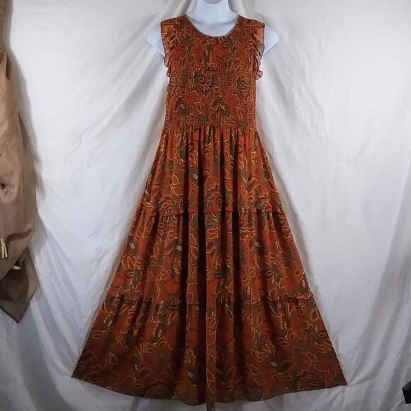 Melloday Women's Dress Brown Florals Sleeveless Semi Backless Maxi Size XL - Picture 1 of 7